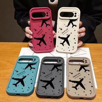 Airplane Stars Pattern Matte TPU Case For Google Pixel 9 Pro XL 8A 8 Pro 7A Shockproof Soft Silicone Lens Protection Phone Cover Google Pixel 9