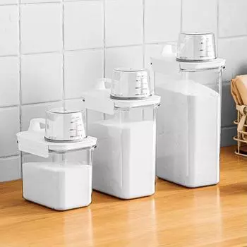 Airtight Laundry Detergent Powder Storage Box Clear washing Powder Container With Measuring Cup Multipurpose Plastic Cereal Jar
