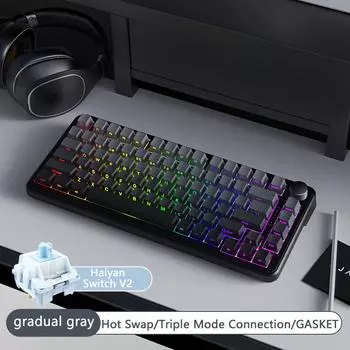 AJAZZ AK820 MAX Боковая гравировка Беспроводная Bluetooth игровая механическая клавиатура Игровая Офисная Все клавиши Горячая замена red switch чёрный
