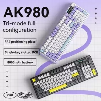 AJAZZ AK980 Wireless Bluetooth Small screen with ambient lighting Gaming Mechanical Keyboard for gaming office use Rabbit sunflower Switch чёрный