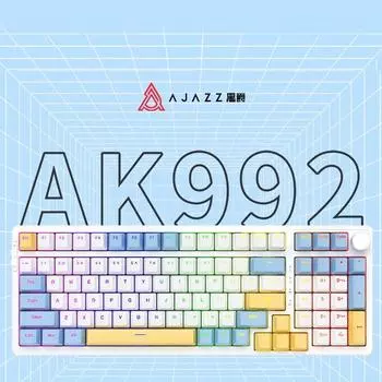 Ajazz AK992, 92 клавиши, OEM-PBT-клавиши с возможностью горячей замены, трехрежимный переключатель RGB-подсветки, механическая клавиатура blue switch синий/белый