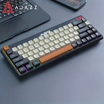 AJAZZ K690T клавиатура с возможностью горячей замены DIY BT 2,4G проводная механическая клавиатура с RGB-подсветкой white switch белый/чёрный