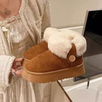 AJGS New Warm Boots Women Winter Flats Shoes Short Plush Fur Ankle Snow Boots Casual Shoes Sport Suede Motorcycle Boots 35 чёрный