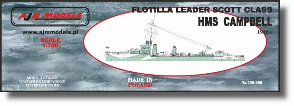 AJM Models British Scott Class Destroyer HMS Campbell 1942 Full Resin Kit PJ70008 1/700