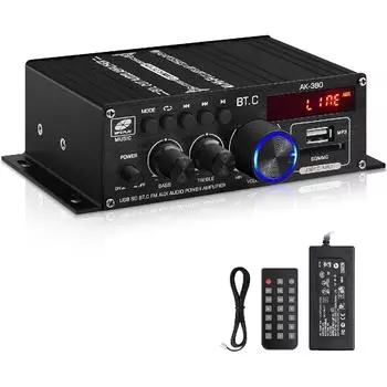 AK-380 USB SD BT.C FM AUX аудио усилитель мощности 400 Вт + 400 Вт 2.0 CH HiFi стерео усилитель динамик Bluetooth 5.0 усилитель приемник, пульт дистанционного управления, FM антенна