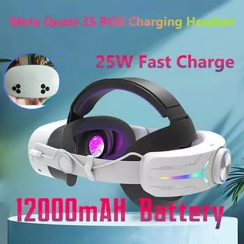 Аккумуляторная батарея емкостью 12000 мАч, повязка на голову для Meta Quest 3s VR, аксессуары 2024 Oculus Quest 3 S RGB Eilte Halo, повязка на голову, быстрая зарядка 25 Вт