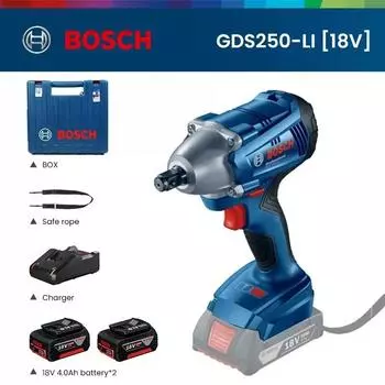 Аккумуляторная дрель Bosch GDS 250-LI Электрический гаечный ключ 18 В Аккумуляторный ударный гайковерт 2 батареи Крутящий момент 250 Нм Силовая машина 2400 об/мин