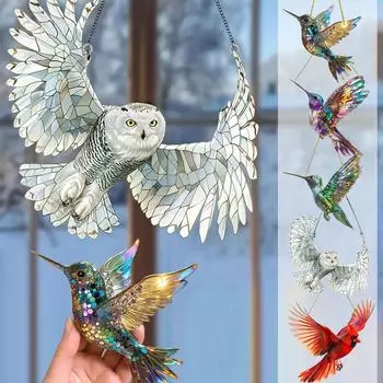 Акриловые ловцы солнца из птиц, плоская подвеска, украшение для дома, сада, двора, подвесные украшения One Size