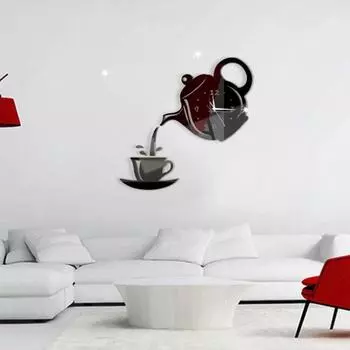Акриловые настенные часы-зеркало «Сделай сам» с тихим чайником — 3D декоративные часы для гостиной 14 inches серебряный