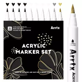 Акриловые ручки Arrtx, упаковка 10 шт. 4 шт. 1 шт. Ручка на водной основе, маркер для краски, цветная ручка с мягким наконечником и тонкой кистью, водостойкий маркер для краски, камень, стекло