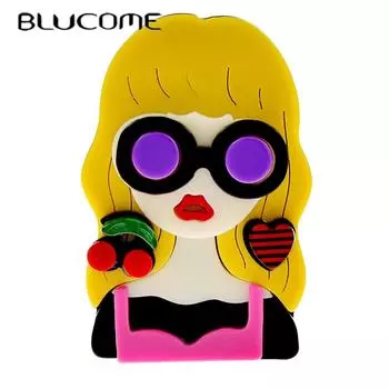 Акриловые серьги Blucome, серьги с вишней и сердечками, брошь для светлых волос для девочек, булавка из ацетатного волокна, новинка 2023, мода жёлтый