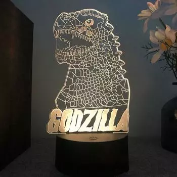 Акриловый ночник Hot Toys Godzilla 3D, 16 цветов, регулируемая яркость, USB, настольная лампа, подарок на день рождения для мальчиков и девочек, рождественский подарок 7 colors no remote оранжевый