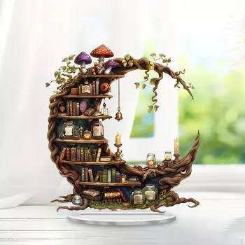 Акриловый орнамент 2D книжная полка статуя коллекция подарочное украшение луна форма скульптура для стола