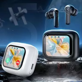 Активные шумоподавляющие наушники ANC с сенсорным экраном Smart Touch, беспроводные наушники TWS True Wireless чёрный
