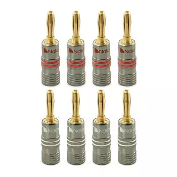 Акустические разъемы Nakamichi Ultimate Series из бериллиевой меди с покрытием из 24-каратного золота и штекером типа «банан» идеально подходят для гибких соединительных кабелей.