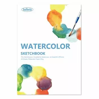 Альбом для рисования Holbein от Application Watercolor Book Бумага для акварели Albireo, среднее зерно 151 г, формат А4, 20 листов, переплет 271201 YWC-A4