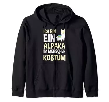 альпака в костюме человека, толстовка с капюшоном на молнии. Я чёрный