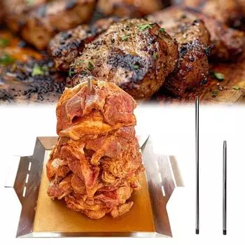 Al Pastor Skewer для гриля Вертикальная подставка для шампуров из нержавеющей стали с 3 шипами Бразильская подставка для шампуров Аксессуар для барбекю для тако Шаурма-кебабы Al Pastor серебряный