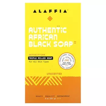 Alaffia, настоящее африканское черное мыло, тройного помола, без запаха, 8 унций (227 г)