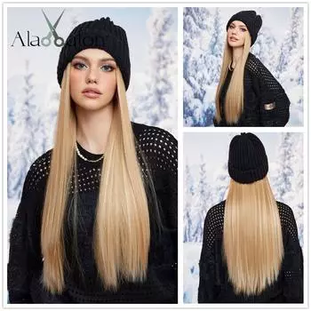ALAN EATON Hat, парики, шапка с волосами, светлый цвет, парик, черная шляпа, соединение, синтетические наращивание волос для женщин, повседневная вечеринка, высокотемпературное волокно