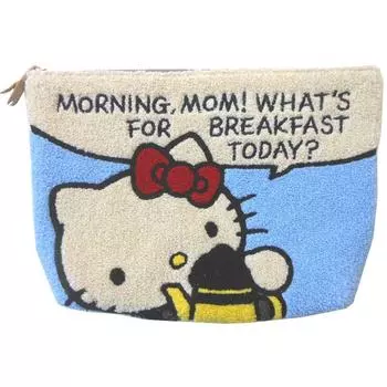 Aldi HelloKitty Hello Kitty Sagara Embroidery Fluffy Pile Bag 27 x Breakfast Pouch/Clutch Approx. 17.5cm HKP4-1