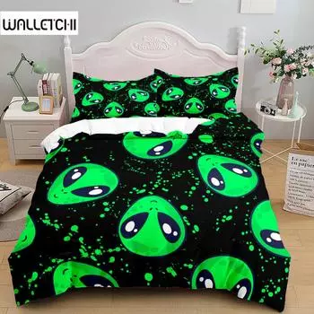 Aliens Children Duvet Cover Set UK Single Double Queen US Twin Full King Size Bed Set EU single(135x200cm)
