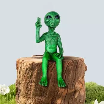 Фигурка инопланетянина, сидящая, лежащая, блюдцеобразная, человечек, статуэтка из смолы, модель, скульптура, украшение, игрушка, домашний офис, рабочий стол, для помещений серебряный серый