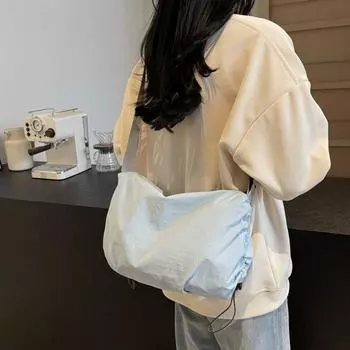 All-match Drawstring Dumpling Bag Large Capacity Sports Shoulder Bag Nylon Crossbody Bag Female белый