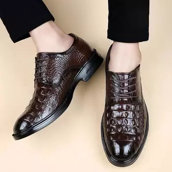 All-match Men Casual Shoes Crocodile Pattern Men Wedding Dress Footwear Lace-Up Men s Fashion Outdoor Business Oxfords Shoes 37 чёрный