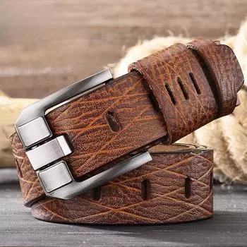 Alligator Pattern Belt Men S Retro Wide Pin Buckle Genuine Leather Men S Belt Belt 105cm хаки