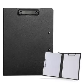 ALLMIRA Binder A4 Bifold Clipboard Bifold Clip File Double Sided Double Clip Folding Stylish Bifold 1 (Black Piece)