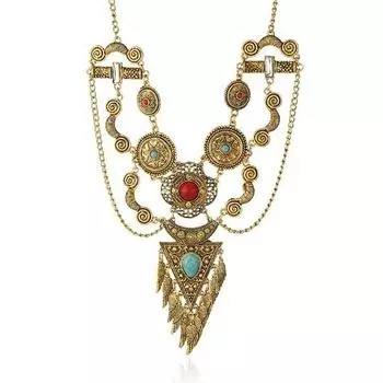 Alloy coin personalized retro collarbone multi-layer necklace, European and American exaggerated national style necklace