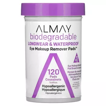 Almay, eye makeup remover pads, long wear and waterproof, 120 pads