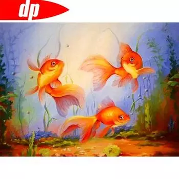 Алмазная картина, круглые камни, животные, Алмазная вышивка, вышивка крестиком, Золотая рыбка, украшение для дома 20X30CM