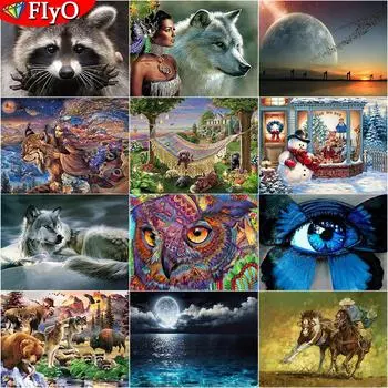 Алмазная картина «Лунный свет на озере» 5D DIY Алмазная вышивка крестиком Пейзаж Женщины и волк Животные Алмазная мозаика Домашний декор Full Round 20X30CM красный