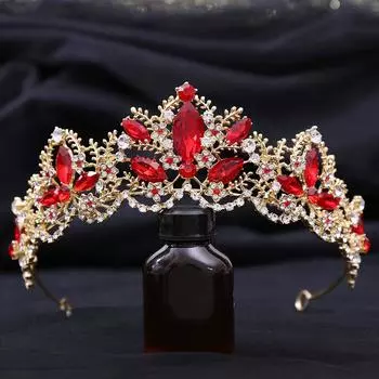Алмазная Корона Корейская Хрустальная Корона Красная Свадебная Корона Аксессуары Для Выступлений Свадебные Украшения