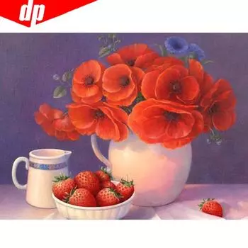 Алмазная мозаика Цветок и клубника 5D DIY Алмазная картина Вышивка 20X30CM