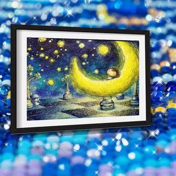 Алмазная вышивка мультфильм мальчик и луна полная круглая алмазная живопись Алмазная мозаика стразы изображение 20X30CM