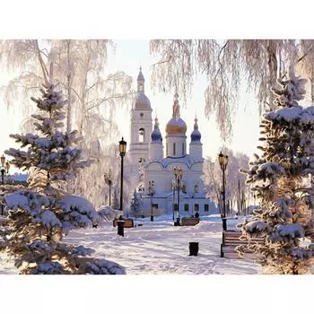 Алмазная вышивка Пейзаж Алмазная картина Наборы для вышивки крестом Церковь Зимняя Алмазная мозаика 20X30CM