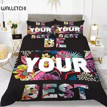 Alphabet Flower Duvet Cover Set Microfiber Flowers Be Your Best Pattern Bedding Set For Teens Girls King Size Soft Quilt Cover EU single(135x200cm)