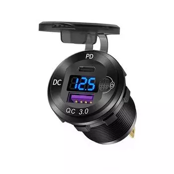 Алюминиевая автомобильная зарядная розетка USB C, 12 В, PD 20 Вт и QC3.0, 18 Вт, двойной автомобильный порт USB с переключателем вольтметра для морского автомобиля, грузовика красный