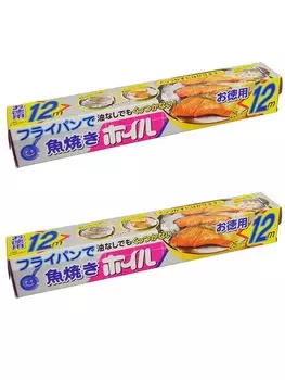 Алюминиевая фольга MA Packaging для жарки рыбы на сковородах, серебристая, даже без масла, ширина 25 см x длина 12 м, набор из 2 штук, антипригарное покрытие серебряный