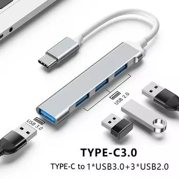Aluminum 4Port USB 3.0 Hub USB Type C Splitter Adapter for Macbook Pro IPhone 16 15 Pro Samsung S24 Multiport 4USB 3.0 Converter