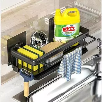 Aluminum Kitchen Storage Rack No-drill Sink Drain Rack Self-draining Sink Shelf Sponge Holder Dishcloth Towel Rack Filter Basket