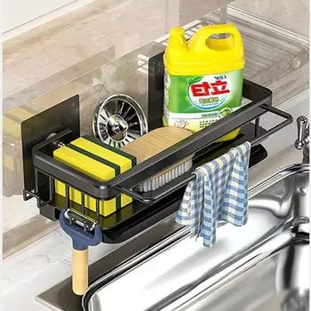 Aluminum Kitchen Storage Rack Sink Drain Rack Hanging Soap Drainer Shelf Basket Sponge Organizer Bathroom Shampoo Shelves чёрный