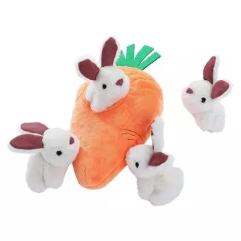 AmazonBasics Пищащие игрушки для собак Мягкая игрушка Прятки Кролик Морковь 5 штук, Белый, Оранжевый,