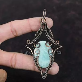 Amazonite Copper Pendant Copper Wire Wrapped Jewelry Handmade Boho Pendant Copper Wire Wrap Pendant Gift For Mom Amazonite Gemstone Jewelry