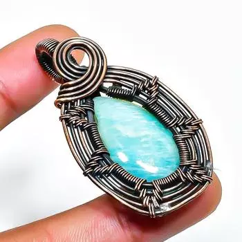 Amazonite Gemstone Handmade Copper Wire Wrap Jewelry Pendant 1.97 1.97 синий