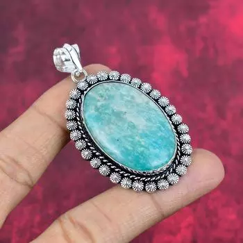 Amazonite Pendant, 925 Solid Sterling Silver Gemstone Jewelry, Handmade Pendant, For Thanksgiving 2.59 Inches синий