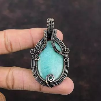 Amazonite Pendant Copper Wire Wrapped Pendant Gemstone Copper Jewelry Handmade Designer Pendant Gift For Mom Wire Wrapped Amazonite Jewelry